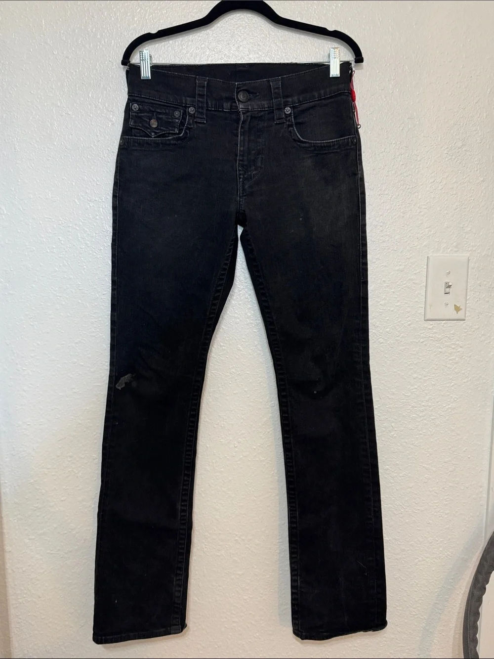 True Religion Jeans Ricky 29 Men's Black Straight-Leg Distressed & Stains